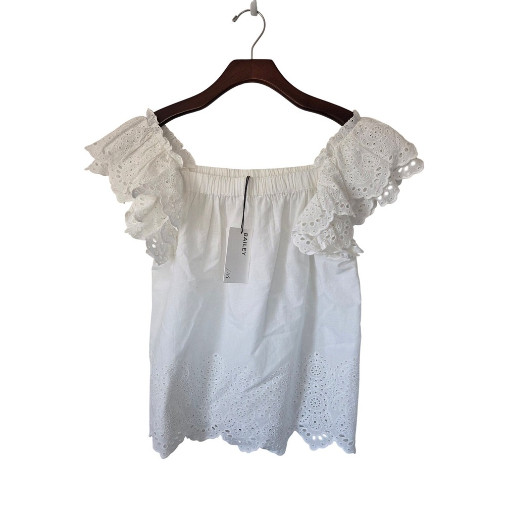 Bailey/44 Ruffled Eyelet Blouse Size Medium White NWT $59‎
